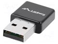 PC extension card: WiFi network; USB A plug; USB 2.0; black LANBERG NC-0300-WI
