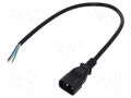 Cable; 3x1mm2; IEC C14 male,wires; PVC; 0.5m; black; 10A; 250V LIAN DUNG SN13-3/10/0.5BK