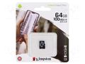 Memory card; microSD; R: 100MB/s; W: 80MB/s; Class 10 UHS I U3 KINGSTON TECHNOLOGY SDCS2/64GBSP