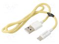 Cable; USB 2.0; USB A plug,USB C plug; 500mm; yellow; 480Mbps LOGILINK CU0332