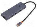 Hub USB; RJ45 socket,USB A socket x3,USB C plug; grey; 0.22m BASEUS B0005280A813-00