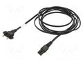 Cable; 2x0.75mm2; IEC C7 female,IS 1293 plug; PVC; 3m; black; 2.5A LIAN DUNG SN49-2/07/3BK