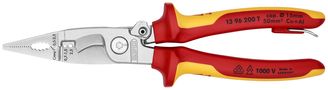 KNIPEX 13 96 200 T Pliers for Electrical Installation insulated with multi-component grips, VDE-tested with integrated insulated tether attachment point for a tool tether chrome-plated 200 mm 13 96 200 T