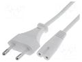 Cable; 2x0.75mm2; CEE 7/16 (C) plug,IEC C7 female; PVC; 3m; white Goobay CABLE-704-3.0WH