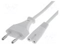 Cable; 2x0.75mm2; CEE 7/16 (C) plug,IEC C7 female; PVC; 1.5m GOOBAY CABLE-704-1.5WH