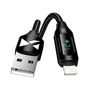 USB-A Cable - Lightning Wozinsky WUALC1 with LED Display 2.4A 1m - Black, Wozinsky 5907769308451 5907769308451