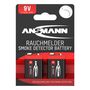 Alkaline Battery 6F22 (1604, 6LR61, 522) 9V smoke detector, 2pcs blister ANSMANN 1604A/ANS/SMOKE/BL2 4013674089727