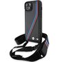 BMW M Edition Carbon Tricolor Lines &amp; Strap case for iPhone 15 / 14 / 13 - black, BMW 3666339235659 3666339235659