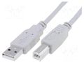 Cable; USB 2.0; USB A plug,USB B plug; nickel plated; 1.8m; grey VCOM CU201-018-PB
