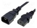 Cable; 3x1mm2; IEC C13 female,IEC C14 male; PVC; 3m; black; 10A LIAN DUNG WN111-3/10/3B