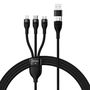 3in1 USB cable Baseus Flash Series 2, USB-C + micro USB + Lightning, 100W, 1.2m (black), Baseus CASS030101