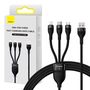 3in1 USB cable Baseus Flash II Series, USB-C + micro USB + Lightning, 66W, 1.2m (Black), Baseus CASS040001