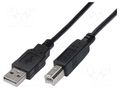 Cable; USB 2.0; USB A plug,USB B plug; nickel plated; 1.8m; black DIGITUS AK-300102-018-S