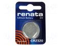 Battery: lithium; CR2320,coin; 3V; 150mAh; non-rechargeable; 1pcs. RENATA BAT-CR2320/RE-B