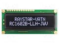 Display: LCD; alphanumeric; VA Negative; 16x2; 80x36x13.2mm; LED RAYSTAR OPTRONICS RC1602B4-LLH-JWV
