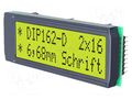 Display: LCD; alphanumeric; STN Positive; 16x2; 68x26.8mm; LED DISPLAY VISIONS EADIP162-DNLED