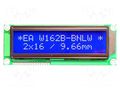 Display: LCD; alphanumeric; STN Negative; 16x2; blue; 122x44mm; LED DISPLAY VISIONS EAW162B-BNLW