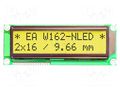 Display: LCD; alphanumeric; STN Positive; 16x2; yellow-green; LED DISPLAY VISIONS EAW162-BNLED