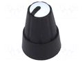 Knob; miniature; plastic; Øshaft: 6mm; Ø13x19mm; black; white SR PASSIVES GTC6M-13X19-B