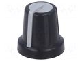 Knob; miniature; ABS; Øshaft: 6mm; Ø16x16mm; black; push-in SR PASSIVES GMN-2GY