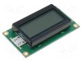 Display: LCD; alphanumeric; FSTN Positive; 8x2; yellow; LED; PIN: 14 RAYSTAR OPTRONICS RC0802A-FHY-CSV