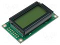 Display: LCD; alphanumeric; STN Positive; 8x2; yellow-green; LED RAYSTAR OPTRONICS RC0802A-YHW-ESV