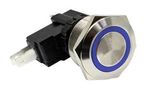 PB SWITCH, SPDT, 15A/250V, 25MM, ILL BLU SAV8F1BSS344