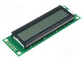 Display: LCD; alphanumeric; FSTN Positive; 20x2; grey; LED; PIN: 16 RAYSTAR OPTRONICS RC2002A-FHG-CSV