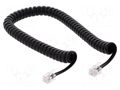 Cable: telephone; coiled,interlaced; RJ9 plug,both sides; black BQ CABLE TEL-4C-02T-BK