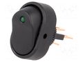 ROCKER; SPST; Pos: 2; ON-OFF; 15A/24VDC; black; LED; R13-133-DC; oval SCI R13133L01BBGL2