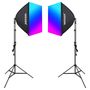 Kit Neewer NK800 two softboxes + bulbs RGB 24W 2700-6500K + tripods + barndoors, Neewer B0CF55TW5J