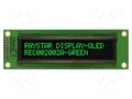 Display: OLED; alphanumeric; 20x2; Dim: 116x37x9.8mm; green; PIN: 16 RAYSTAR OPTRONICS REC002002AGPP5N01