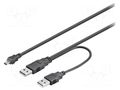 Cable; USB 2.0; USB A plug x2,USB B mini plug; 600mm; black; PVC GOOBAY MUSB-2USB/0.6