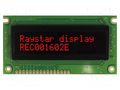 Display: OLED; alphanumeric; 16x2; Dim: 84x44x10mm; red; PIN: 16 RAYSTAR OPTRONICS REC001602ERPP5N01