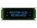 Display: OLED; alphanumeric; 16x2; Dim: 85x30x10mm; blue; PIN: 14 RAYSTAR OPTRONICS REC001602DBPP5N01
