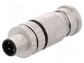 Connector: M12; plug; PIN: 4; male; 250V; straight; IP67; for cable HARTING 21033291401