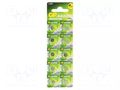 Battery: alkaline; coin,R621,SR60; 1.5V; non-rechargeable; 10pcs. GP BAT-AG1/GP-B10