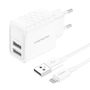 Foneng EU53 20W 2xUSB-A, 2.4A network charger (White) + USB-A toLightning cable, Foneng EU53 iPhone
