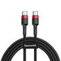 Baseus CATKLF-H91 USB-C - USB-C PD QC cable 60W 3A 480Mb/s 2m - black and red, Baseus 6953156285248 6953156285248