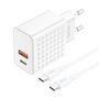 Foneng EU42 USB-C+USB-A 20W power charger + USB-C - USB-C cable (white), Foneng EU42 Type-C to Type-