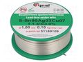 Tin; lead free; Sn99Ag0,3Cu0,7; 1mm; 100g; reel; 216÷227°C; 3% CYNEL SAC0307-1.0/0.1