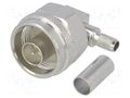 Connector: N; plug; male; angled 90°; 50Ω; soldering,crimped; PTFE TELEGÄRTNER J01020A0036