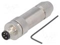 Connector: M8; male; PIN: 4; 30V; IP67; straight; shielded; for cable TE Connectivity T4011019041-000