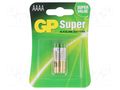 Battery: alkaline; AAAA; 1.5V; non-rechargeable; 2pcs. GP BAT-LR61/G-B2