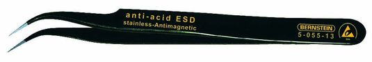 SMD tweezers, 120 mm, sickle-shaped, very sharply pointed, with ESD-coating 5-055-13