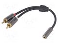 Cable; Jack 3.5mm 3pin socket,RCA plug x2; 0.2m; black; shielded 4CARMEDIA HQ-1/2-0.20