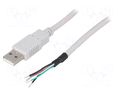 Cable; USB 2.0; wires,USB A plug; 1.5m; grey; Core: Cu; 24AWG,28AWG BQ CABLE CAB-USB-A-1.5-GY