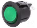 ROCKER; DPST; Pos: 2; ON-OFF; 20A/12VDC; green; neon lamp; 12VDC SCI R13-244B-02-BG