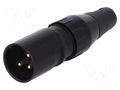 Connector: XLR; plug; male; 15A; 50V; PIN: 3; straight; for cable DELTRON 709-0300