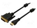 Cable; DVI-D (18+1) plug,HDMI plug; 2m; black; HDMI 1.4 LOGILINK CH0004